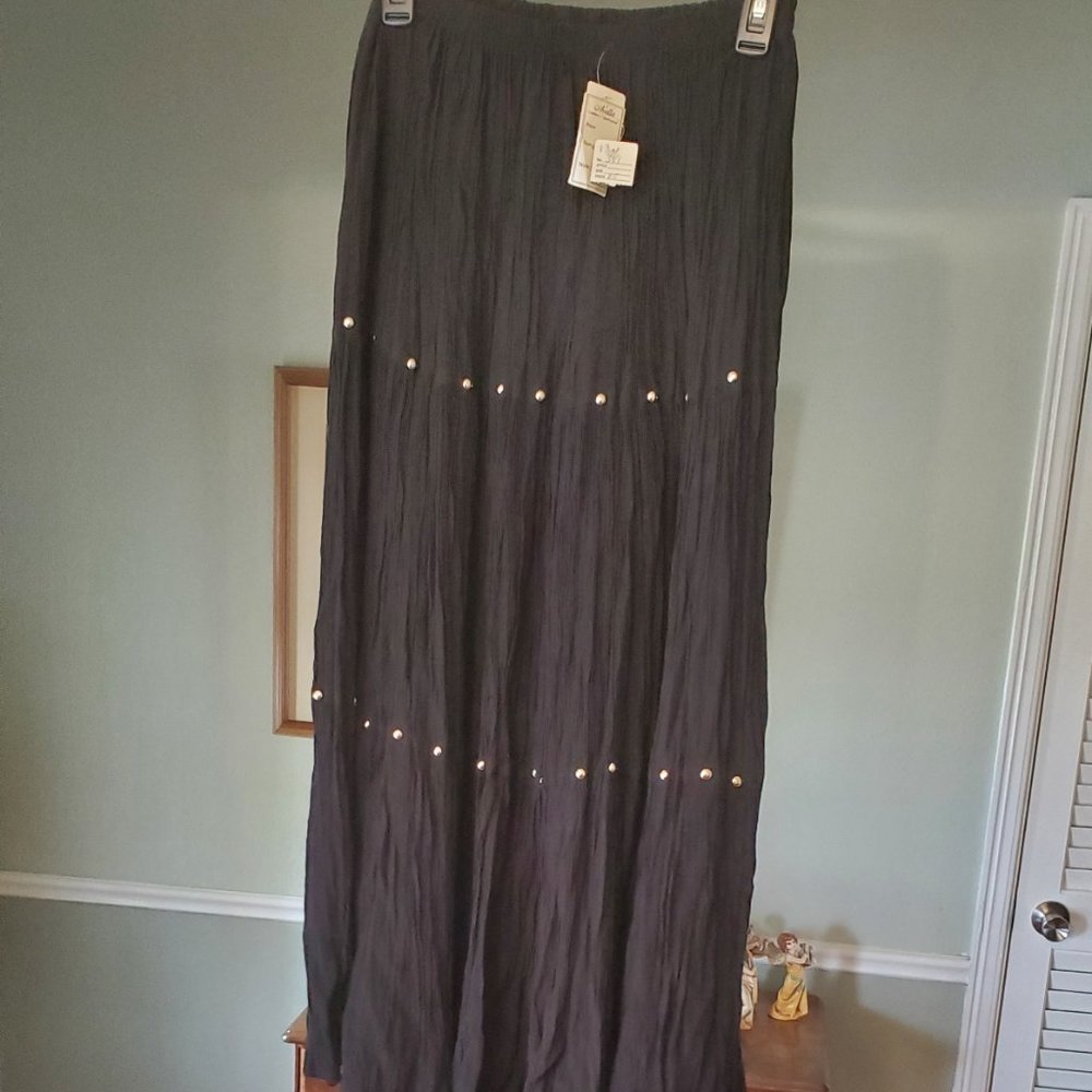 Vintage black broomstick skirt with silver studs